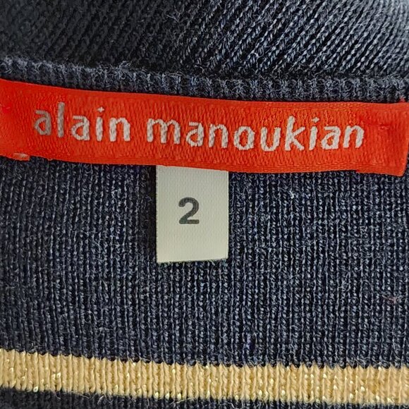Alain Manoukian Navy Gold Stripe 49% Merino Wool Knit Sweater - Picture 8 of 8